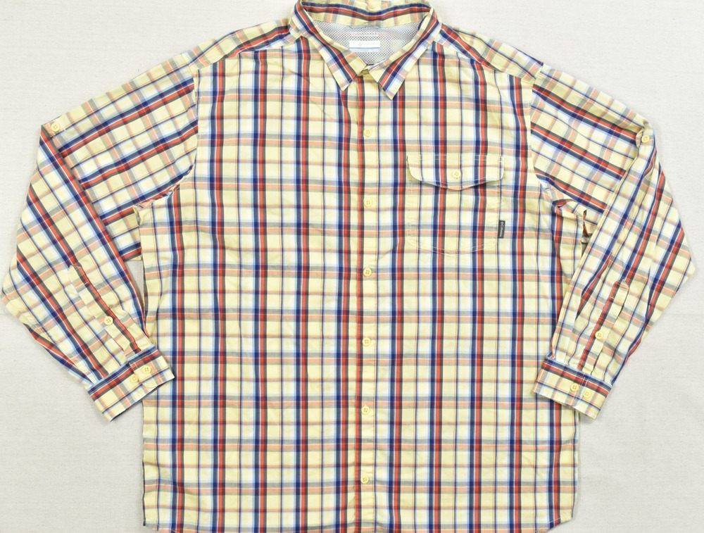 Columbia Men's XXL Omni-Wick Plaid Button Down Shirt Long Sleeve Yellow Blue Red